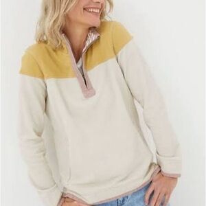 FatFace Colour Block Sweatshirt Yellow, Cream & Pink Size 12